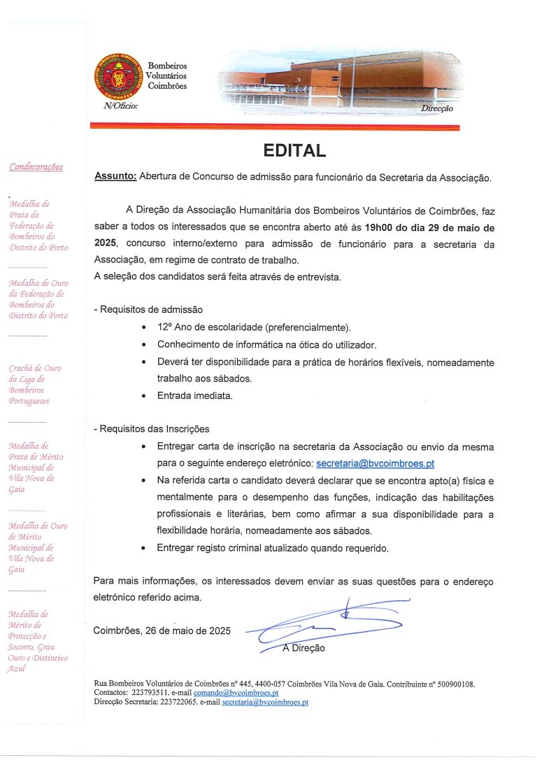 Concurso de admissão para funcionário da Secretaria da Associação